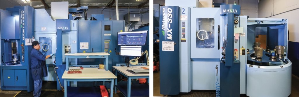 RPI’s 5 axis Matsuura MAM72-35 has 32 pallets and a 320-tool changer. It offers exceptional capabilities and excels in machining complex, high-precision parts with tight tolerances. RPI’s Matsuura MX330 is a versatile and high-performance 5 axis vertical machining center with a compact footprint and a 10-pallet pool that doesn’t compromise on capabilities.